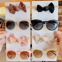 Girls Round UV400 Sunglasses & Bowknot Hairband Set