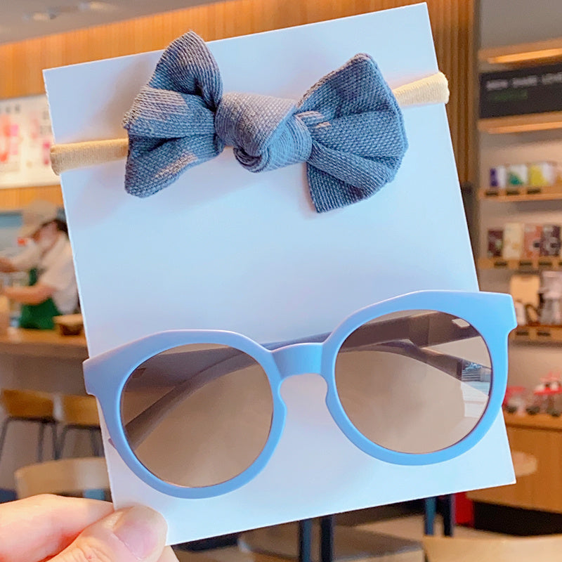 Girls Round UV400 Sunglasses & Bowknot Hairband Set