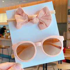 Girls Round UV400 Sunglasses & Bowknot Hairband Set