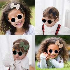 Baby Girls Solid Crown Vintage Sunglasses And Bowknot Headbands Set