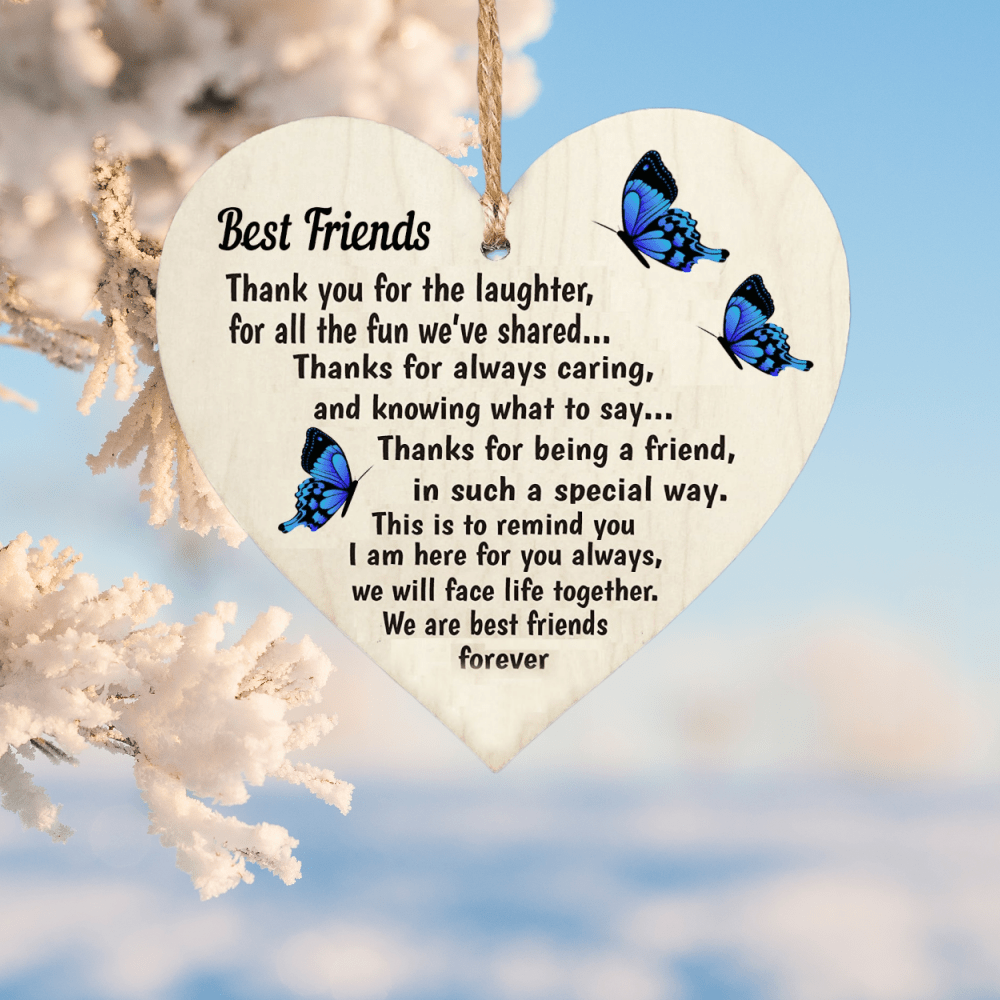Friends Forever Wooden Heart Friendship Love Gift Thank You Ornament