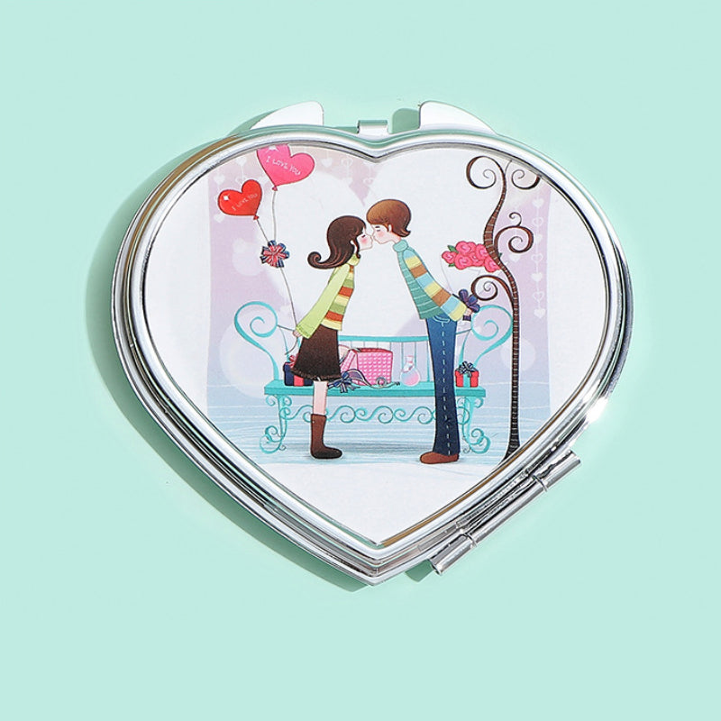 Heart Shape Compact Mirror Couple Style Double Side HD Cosmetic Touch up Mirror