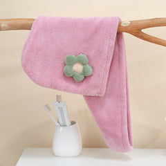 Flower Decor Hair Drying Cap Thickened Coral Fleece Hair Towel