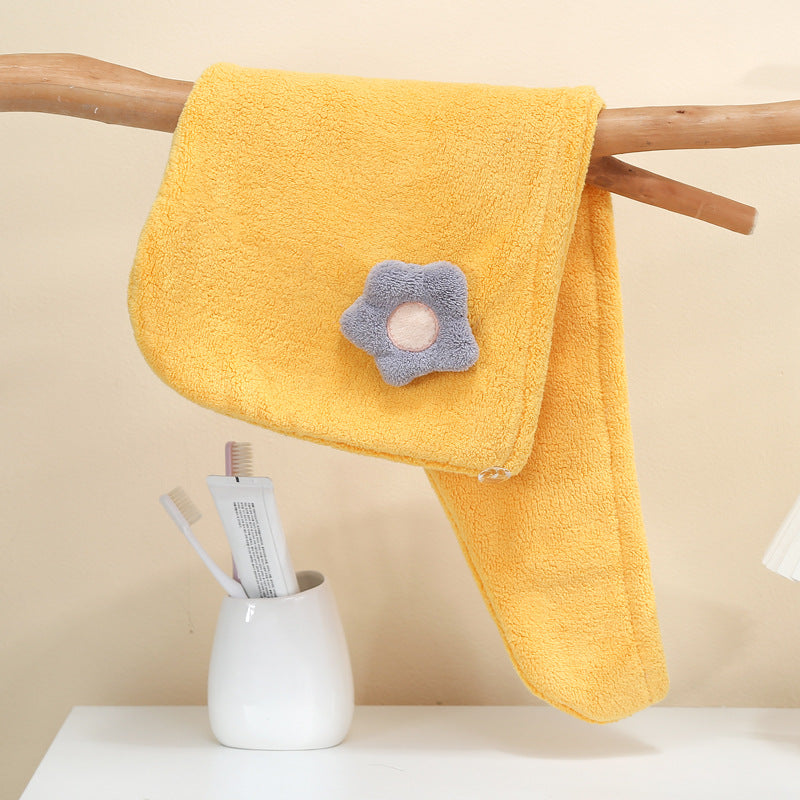 Flower Decor Hair Drying Cap Thickened Coral Fleece Hair Towel