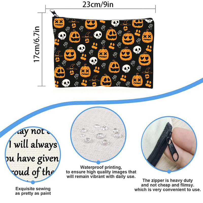 Happy Halloween Makeup Bags Pumpkin Zipper Pouch Waterproof Toiletry Organizer