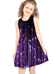 Girls' Digital Print Sleeveless A Line Dress for Spring Summer