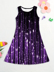 Girls' Digital Print Sleeveless A Line Dress for Spring Summer