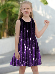 Girls' Digital Print Sleeveless A Line Dress for Spring Summer