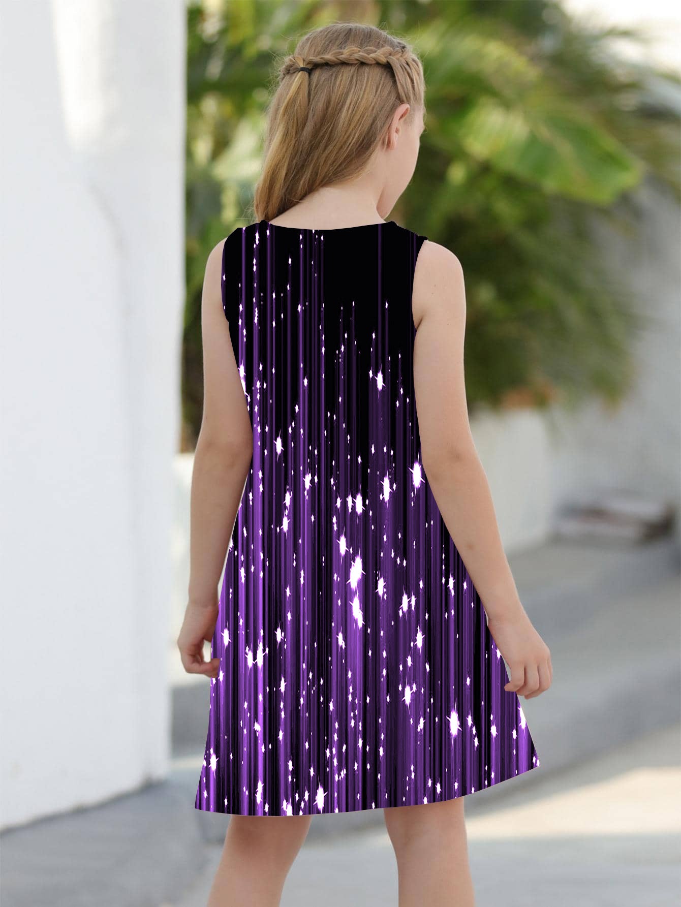 Girls' Digital Print Sleeveless A Line Dress for Spring Summer