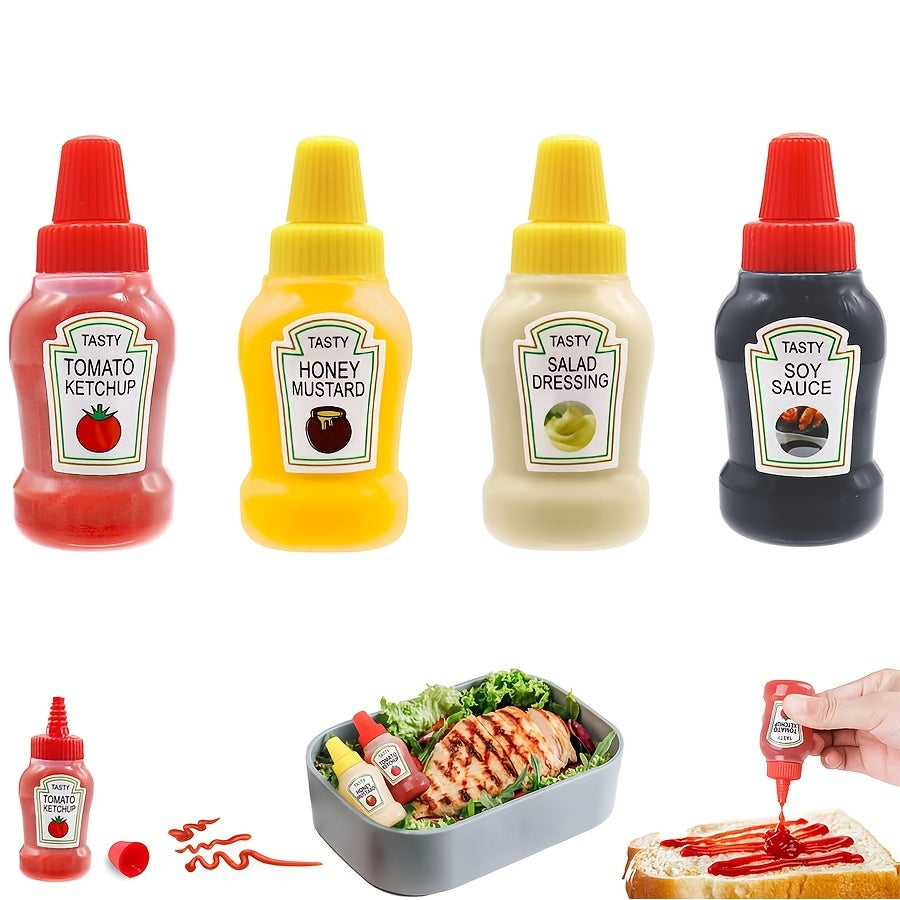 4pcs Mini Sauce Bottles Seasoning Squeeze Bottles Portable Sauce Container