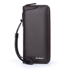 Men's Leather Zipper Business Clutch Bag with Card Slots