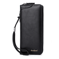 Men's Leather Zipper Business Clutch Bag with Card Slots