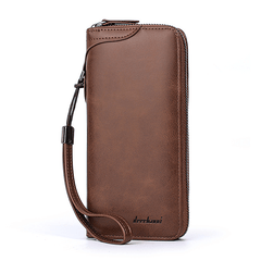 Men's Leather Zipper Business Clutch Bag with Card Slots