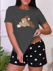 Cute Bear Print Short Sleeve Top