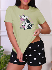 Cow Print Short Sleeve Sleep Top