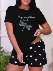 Letter & Butterfly Print Sleep Top