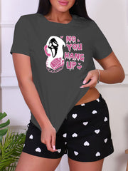 Skull Print Sleep Top Short Sleeve Crew Neck Women's Sleepwear