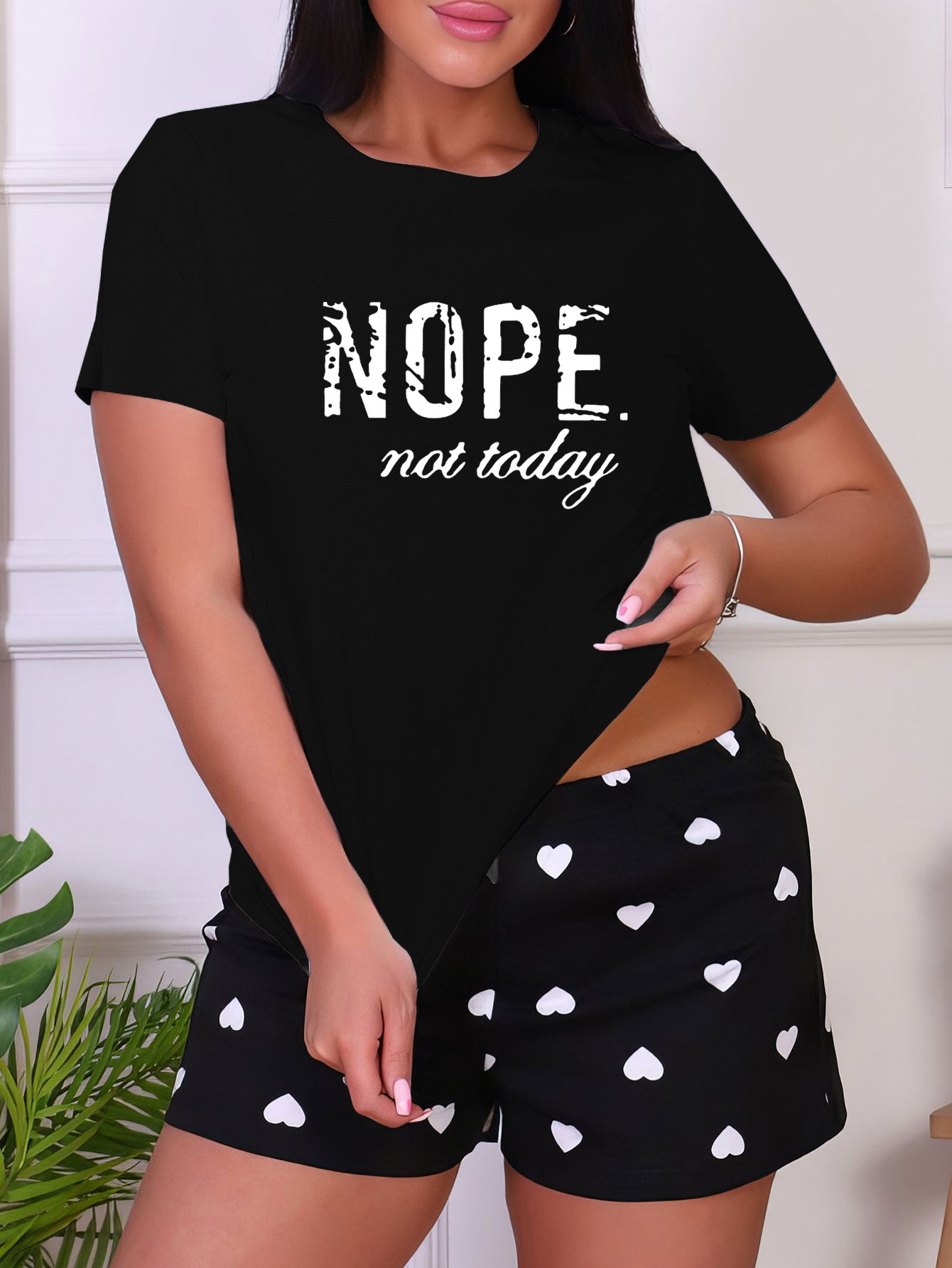 Letter Print Sleep Tops Short Sleeve Crew Neck Top Women's Pajamas