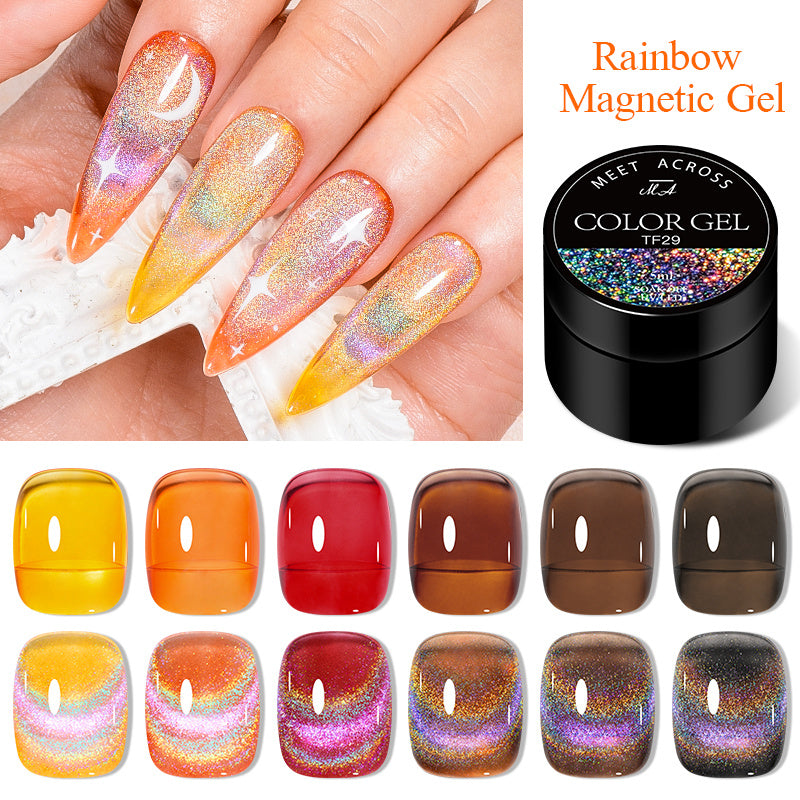 Jelly Amber Cat Eye Gel Nail Polish Rainbow Holographic