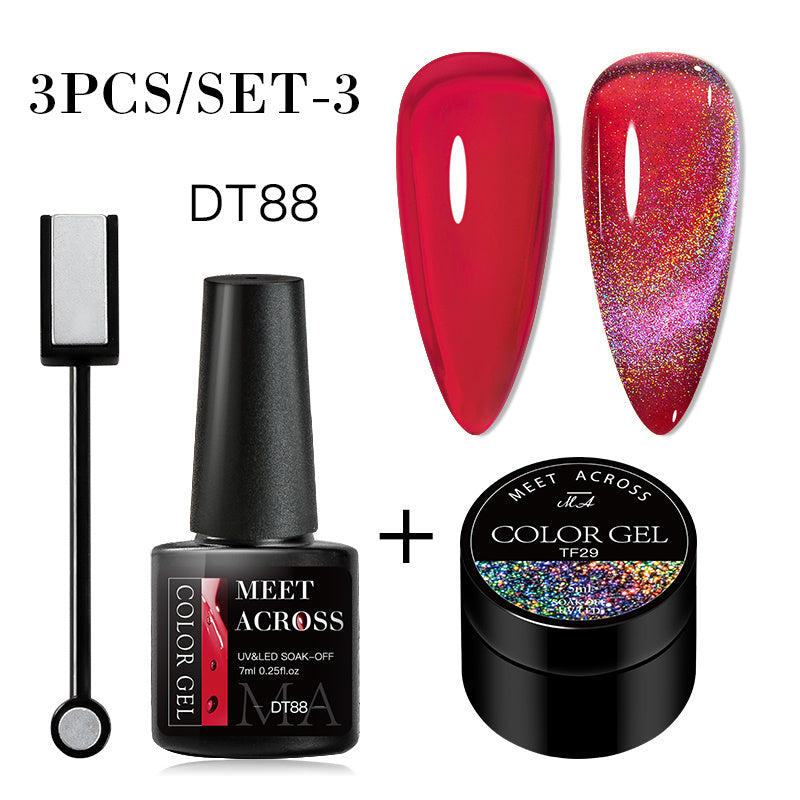 Jelly Amber Cat Eye Gel Nail Polish Rainbow Holographic