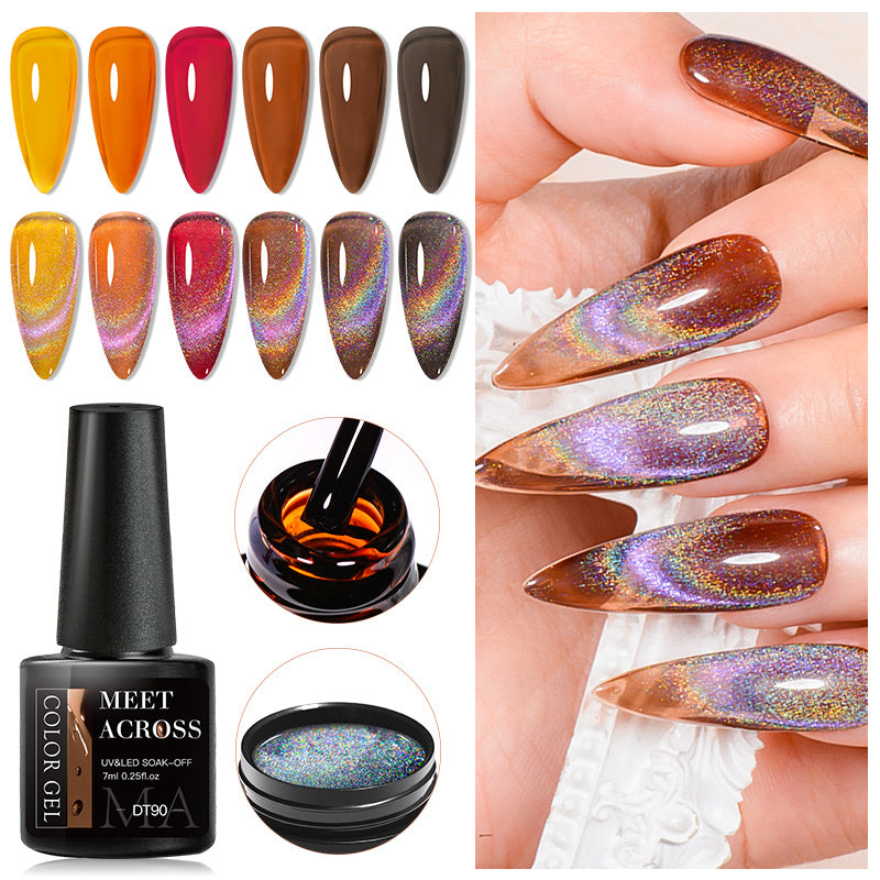 Jelly Amber Cat Eye Gel Nail Polish Rainbow Holographic
