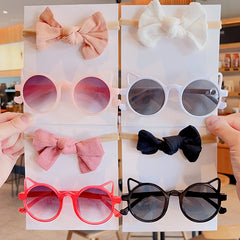Girls Cat Ears Sunglasses & Bowknot Hairband Set