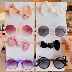 Girls Cat Ears Sunglasses & Bowknot Hairband Set
