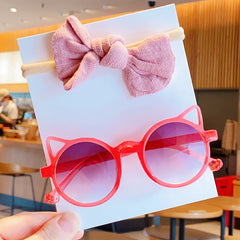 Girls Cat Ears Sunglasses & Bowknot Hairband Set