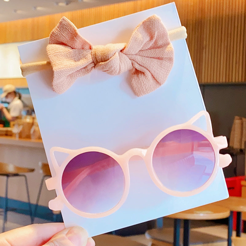 Girls Cat Ears Sunglasses & Bowknot Hairband Set