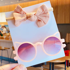 Girls Cat Ears Sunglasses & Bowknot Hairband Set