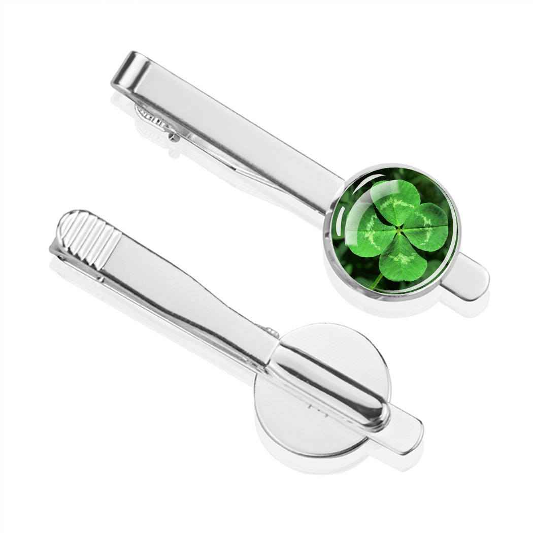 Men's Tie Clip Four leaf Clover Pattern Glass Zinc Alloy Tie Clip