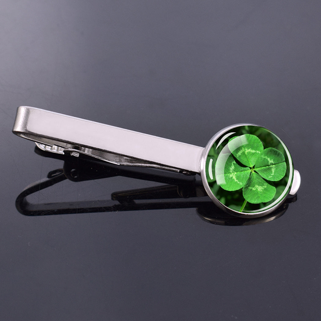 Men's Tie Clip Four leaf Clover Pattern Glass Zinc Alloy Tie Clip