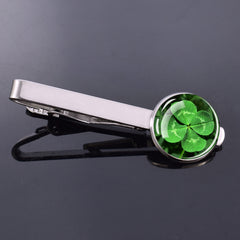 Men's Tie Clip Four leaf Clover Pattern Glass Zinc Alloy Tie Clip