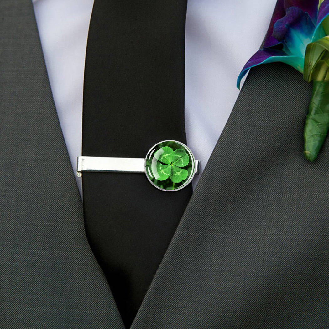 Men's Tie Clip Four leaf Clover Pattern Glass Zinc Alloy Tie Clip