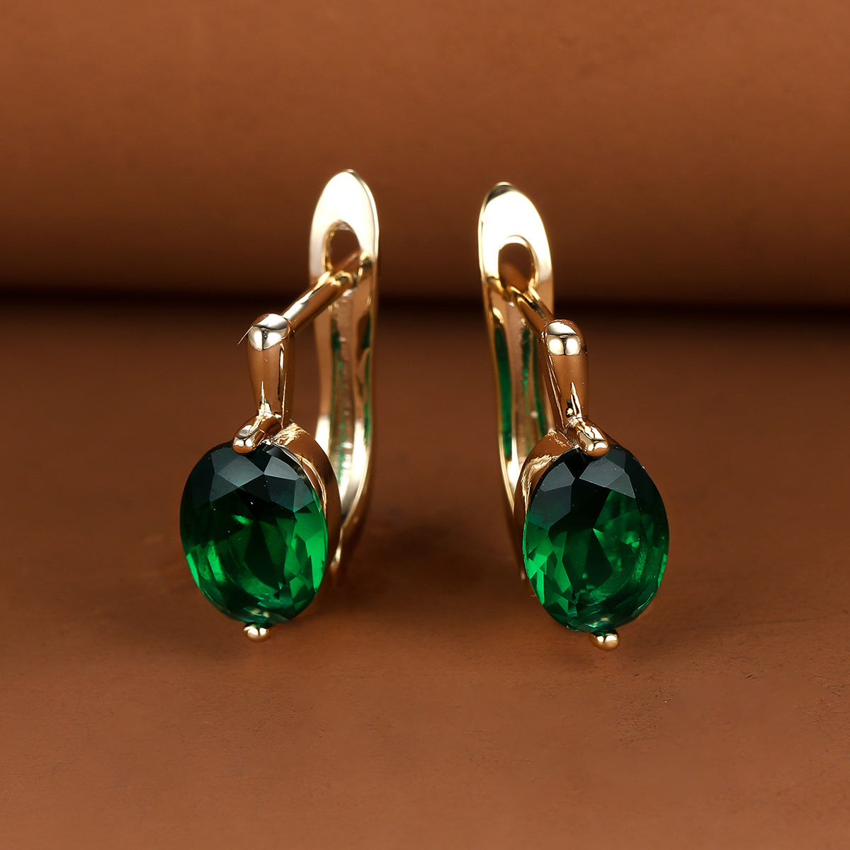 Golden Hoop Earrings with Red Green Aqua Stones