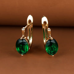 Golden Hoop Earrings with Red Green Aqua Stones