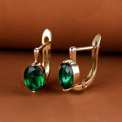 Golden Hoop Earrings with Red Green Aqua Stones