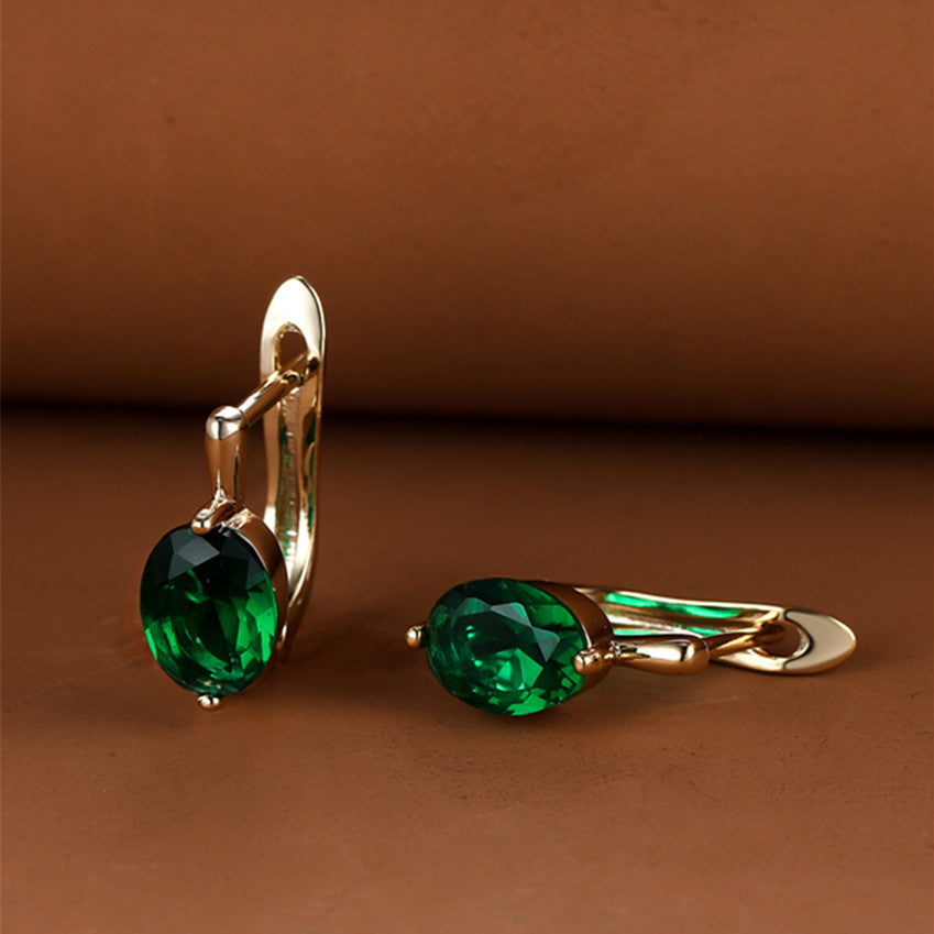Golden Hoop Earrings with Red Green Aqua Stones