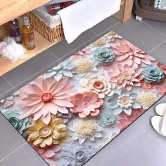 3D Flower Floor Mat Toilet Absorbent Non-slip Foot Mat Carpet