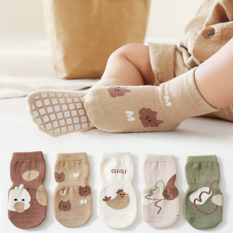 3 Pairs Cartoon Pattern Knitted Non-Slip Floor Socks for Baby Boys