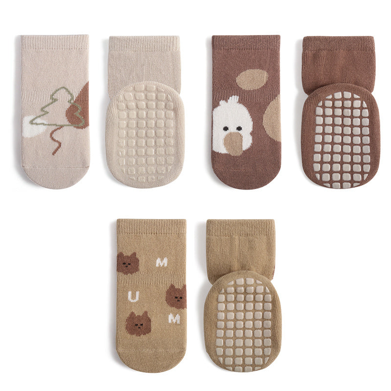3 Pairs Cartoon Pattern Knitted Non-Slip Floor Socks for Baby Boys