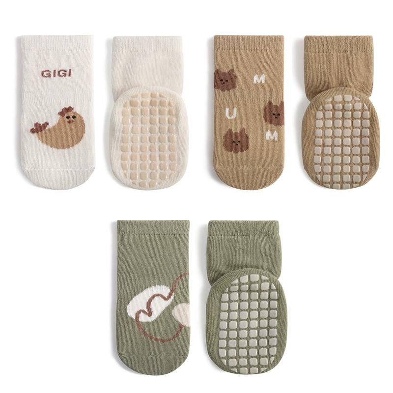 3 Pairs Cartoon Pattern Knitted Non-Slip Floor Socks for Baby Boys