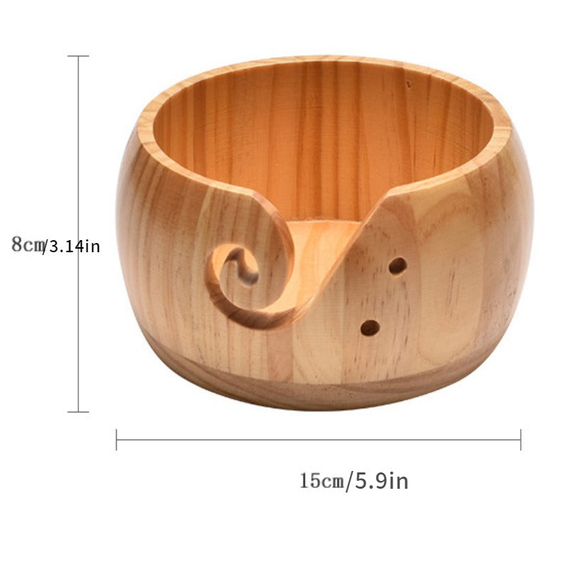 Round Woolen Wooden Bowls for Knitting Storage - Set of 2