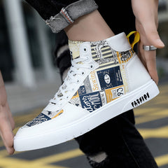 Men's Lace up Patchwork Sneakers Casual PU Leather Walking Shoes