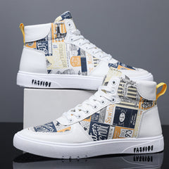 Men's Lace up Patchwork Sneakers Casual PU Leather Walking Shoes