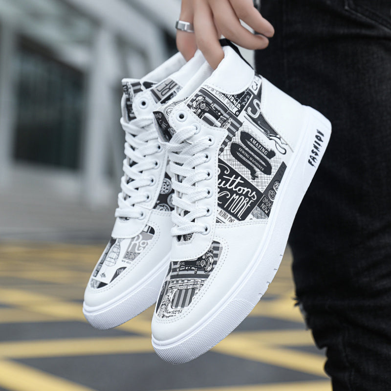 Men's Lace up Patchwork Sneakers Casual PU Leather Walking Shoes