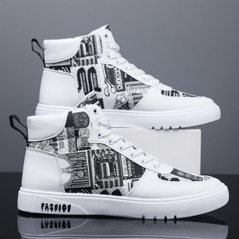 Men's Lace up Patchwork Sneakers Casual PU Leather Walking Shoes