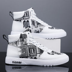 Men's Lace up Patchwork Sneakers Casual PU Leather Walking Shoes