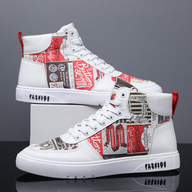 Men's Lace up Patchwork Sneakers Casual PU Leather Walking Shoes