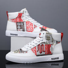 Men's Lace up Patchwork Sneakers Casual PU Leather Walking Shoes
